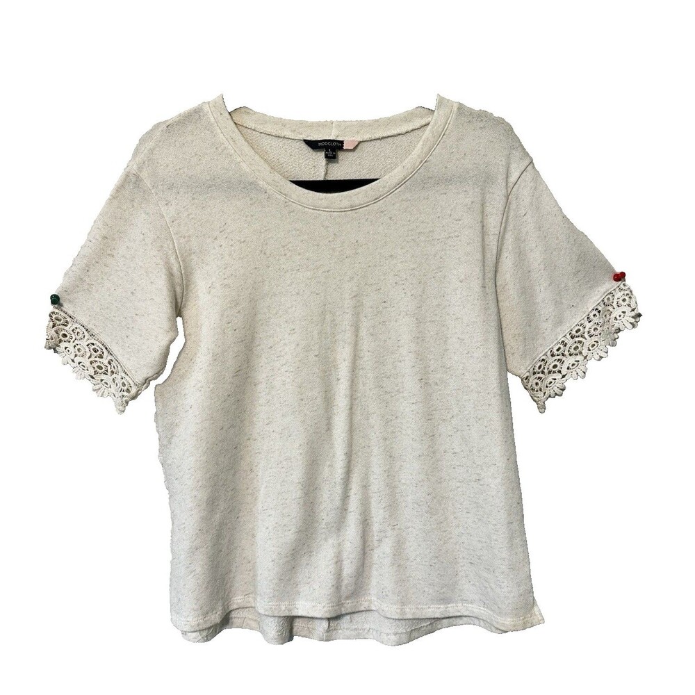 Mod Cloth Terri Top with Lace Eyelet sleeves Cream Size L